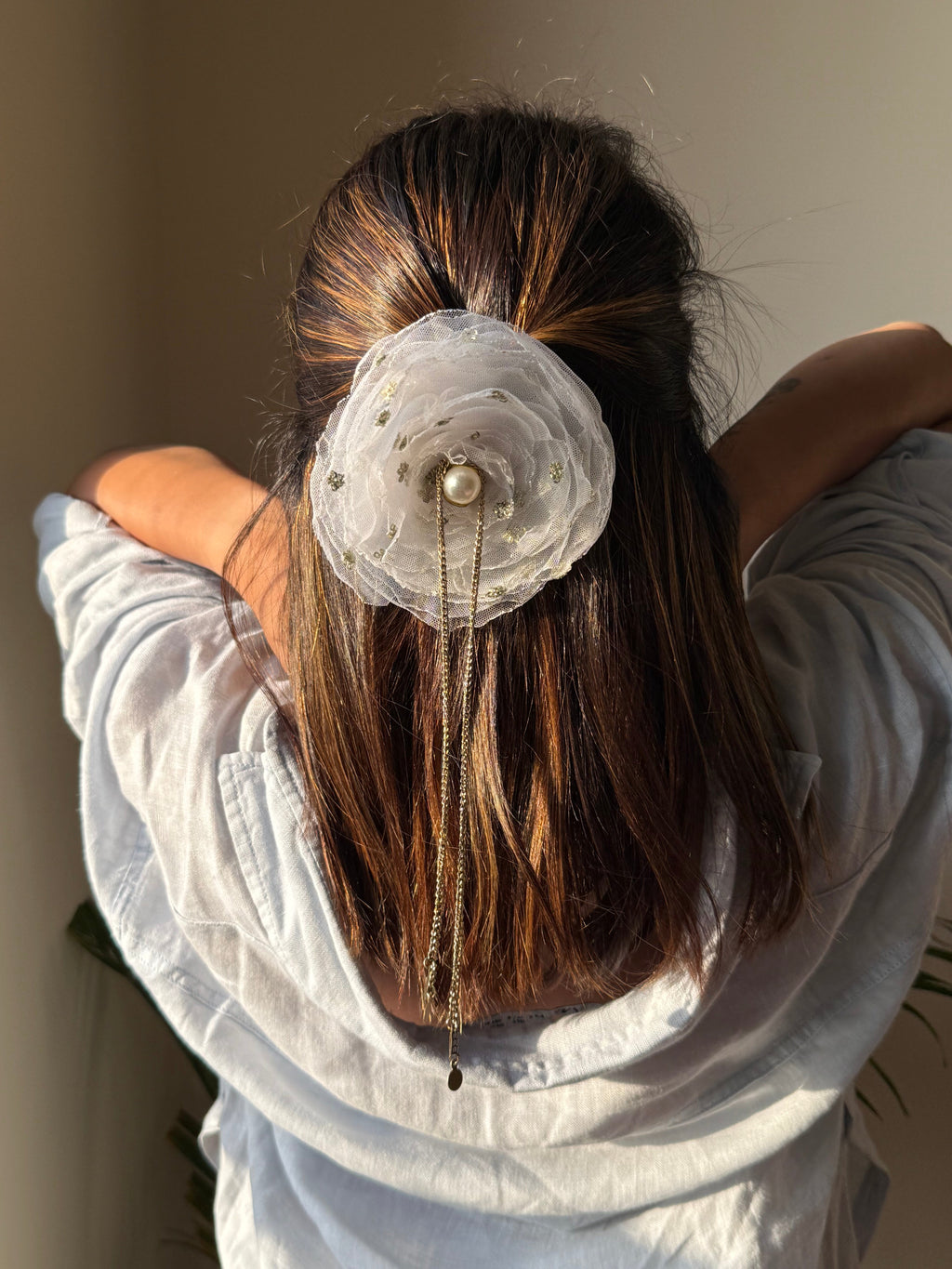 White Petal Bling Hair Clip