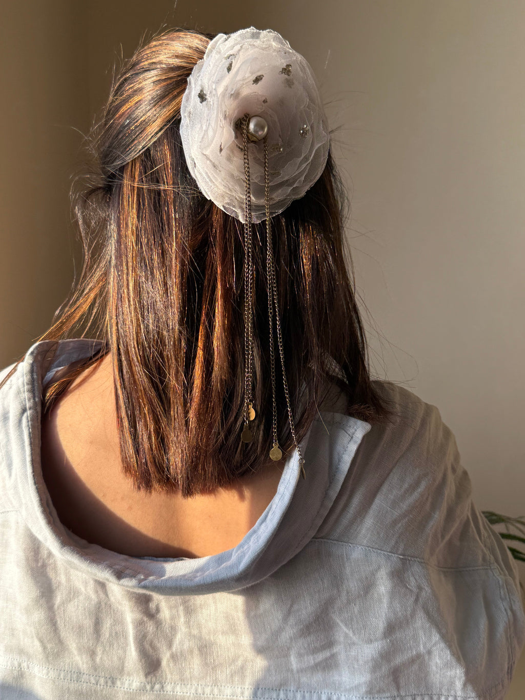 White Petal Bling Hair Clip